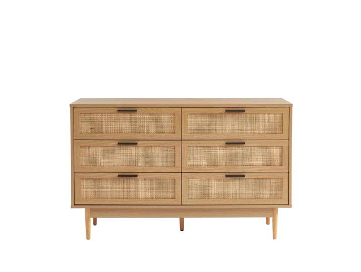 Baïta Commode cannage rotin 6 tiroirs AMANA Marron Chêne Clair