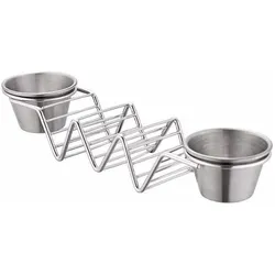 Herzberg Cooking, Serviergeschirr, Taco Halter mit 2 Saucenschalen aus Edelstahl