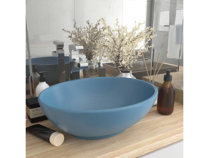 vidaXL Luxuriöses Ovales Waschbecken Matt Hellblau 40x33 cm Keramik