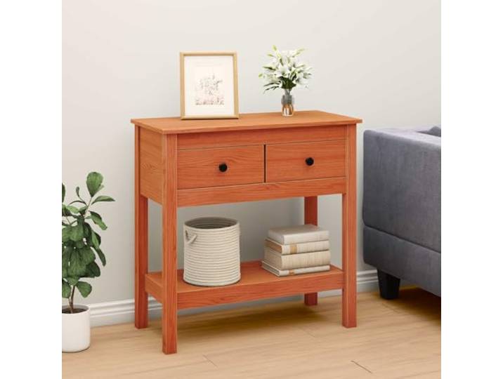 KLGBNCVE Konsolentisch Wachsbraun 75x35x75cm Massives Kiefernholz Massives Kiefernholz, zwei Regale, Schubladen, moderne Ästhetik, pflegeleicht, vielseitig einsetzbar