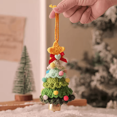 Inspire Curations Knitted Christmas Tree Ornament Crochet Christmas Tree Christmas Tree Hanging Pendant With Jingle Bell c