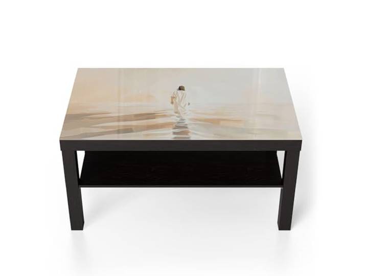 DEQORI Glastisch schwarz groß 90x50 cm Motiv Schritte des Friedens ausgefallener Beistelltisch aus Glas Hochglanz Couchtisch fürs Wohnzimmer moderner Couch Tisch mit Design