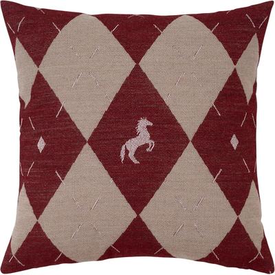 Dekokissen PAD "LUCKY", rot (bordeaux, gemustert), B:45cm L:45cm, Baumwolle, Polyacryl, Polyester, Dekokissen_Sitzkissen_Kissenhüllen, Pferdeglück im Karo-Design – Landhausstil mit Wiedererkennungswert