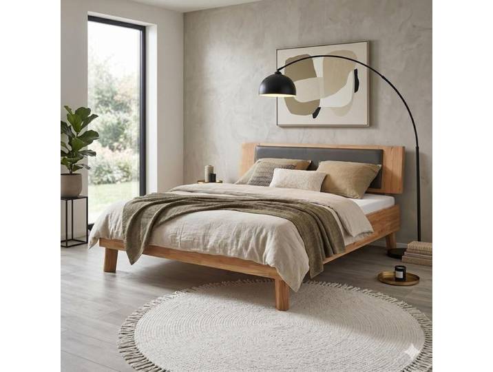 HOMELIV. Doppelbett Keno Komfort Wildeiche Massivholz 160x200cm klassischer Stil, Mit Kopfteil höhenverstellbar
