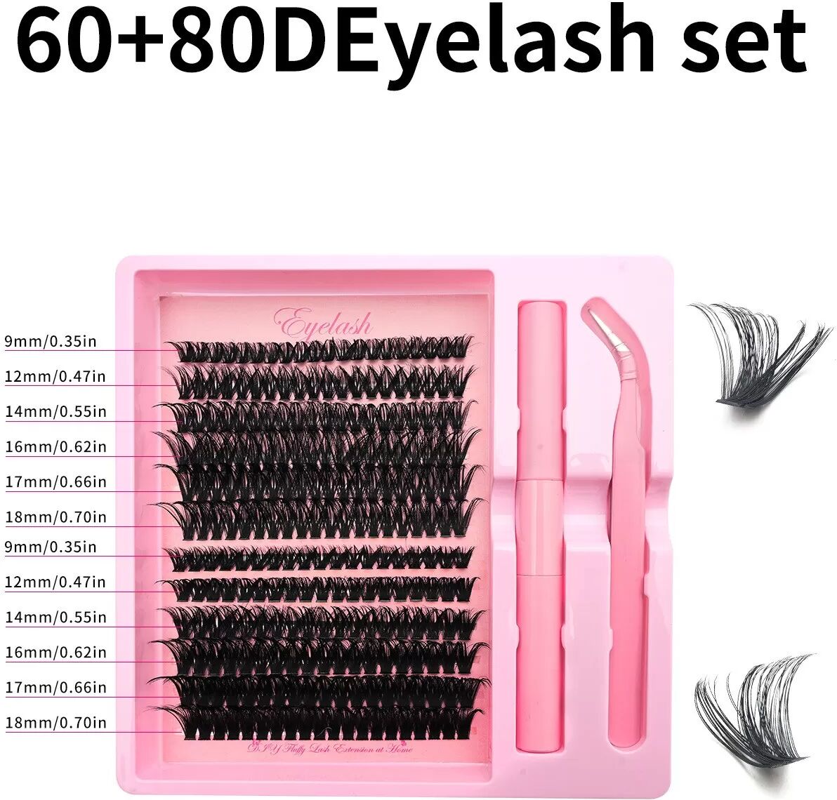 INF DIY Segment Wimpern Set (12 Reihen 60D+80D+Doppelkopfkleber+Pinzette) für Natürliche Wimpernverlängerung