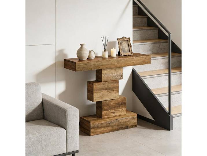 BBWL Beistelltisch Moderner Konsolentisch mit geometrischem Sockel, Holz Seitentisch, für Flur Wohnzimmer Schlafzimmer und Sofa