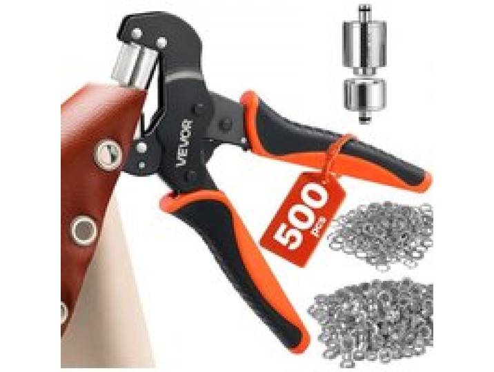 VEVOR Ösenzange Set mit 500 tlg. Ø12mm-Ösen Magnetische Ösenpresse, Ösenstanze aus Stahl mit Magnetkopf Rutschfester Griff Geeignet für Leder Planen Schuhe Bastelarbeiten & Stoff