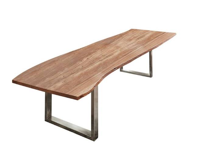 SAM® Baumkantentisch Bernhard, massives Akazienholz, natürliche Baumkante, Metallgestell U-Form