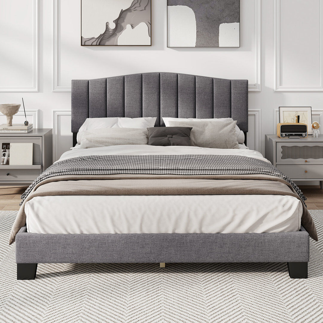 17 Stories Upholstered Bed Grey 111cm H X 142cm W X 200cm L