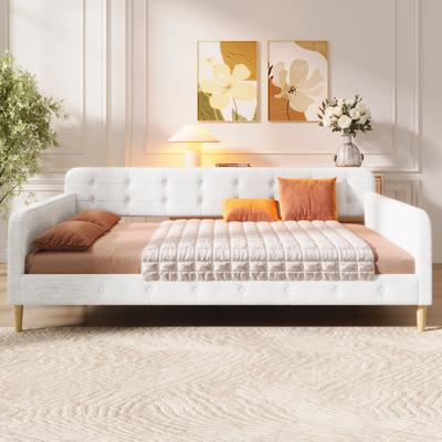 GREATPLANINC Linen Fabric Upholstered Daybed Modern Sofa Bed with 4 Support Legs/No Box Spring Needed/Upholstered Bedframe for Teens/Adults