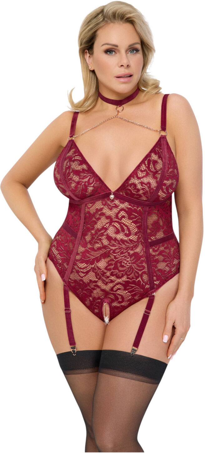 Cottelli Curves - Chain Lace Bodysuit (Red)