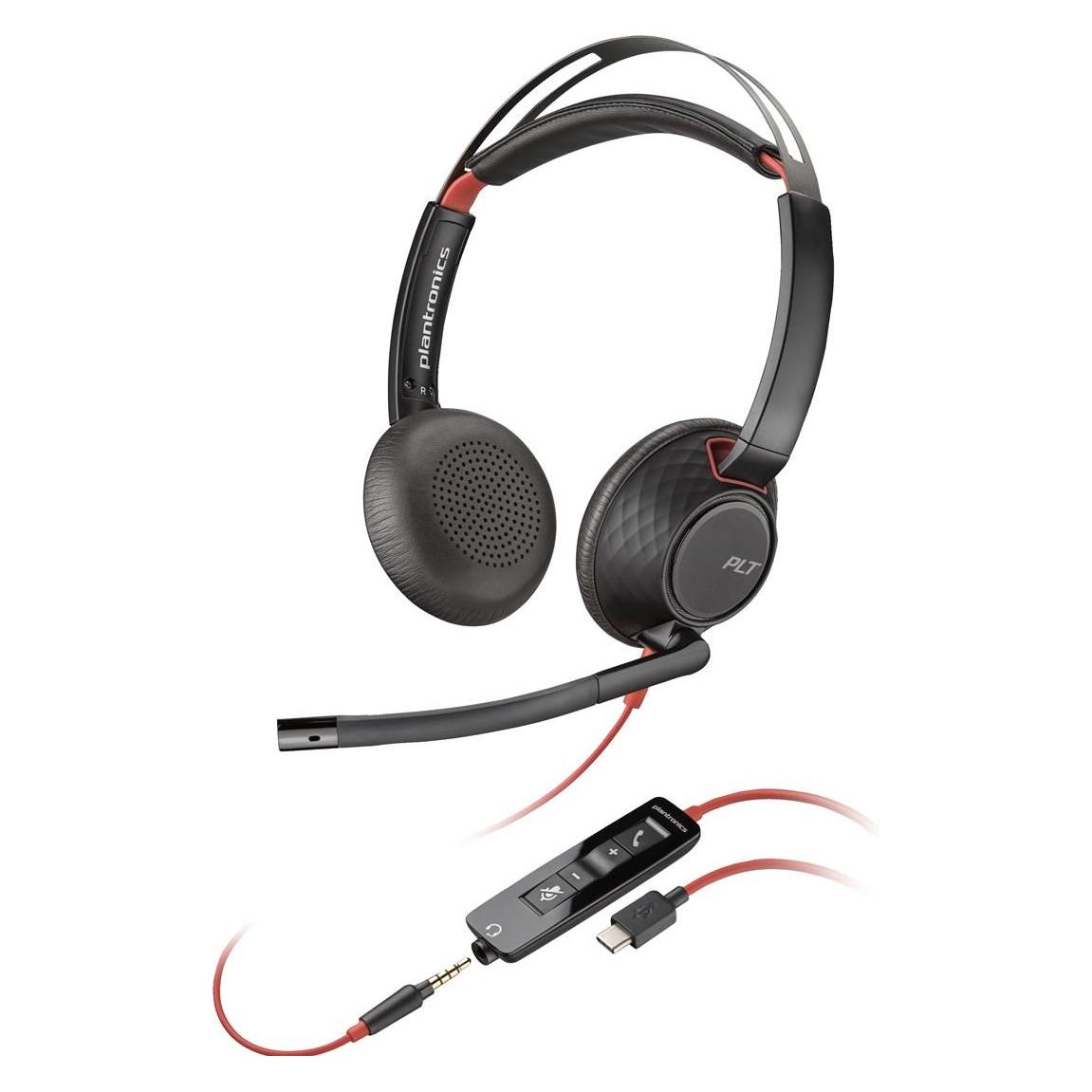 HP Poly Blackwire 5220 + 3.5-mm-Stecker + USB-C/A-Adapter (Kabelgebunden, USB-A, Cisco, Microsoft Teams, Zoom) (8X231AA)