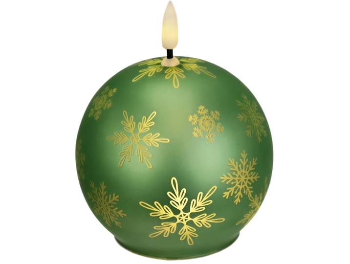 LED-Kerze I.GE.A. Kugel-Kerze A , grün, B:10cm H:12cm, Glas, Kerzen, LED-Kerze, aus Glas batteriebetrieben mit Timer Adventskranz Adventskerzen