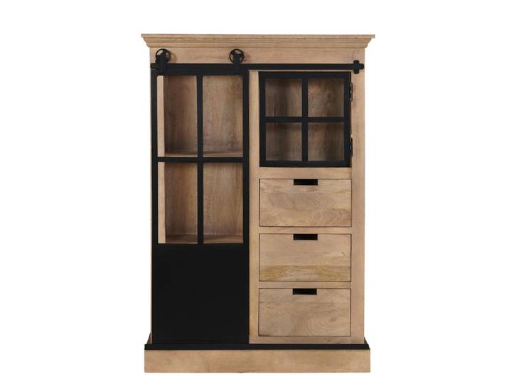 Highboard Massivholz STUPORE Industrial Style Vitrine Mangoholz & Eisen