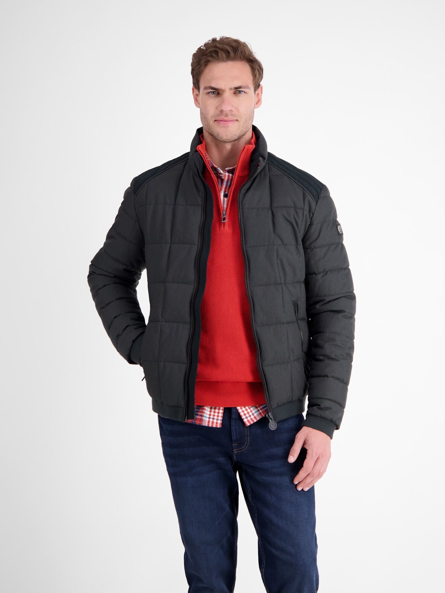 Steppjacke LERROS "Steppjacke in Woll-Optik", Herren, Gr. M, blau (blau night), 100% Polyester, Jacken Steppjacke blau night M