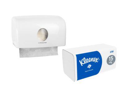 Komplettset Kleenex® Falthandtücher Ultra Interfold 6789, 2-lagig, 2790 Blatt + gratis Kimberly-Clark® Handtuchspender Aquarius 6956, weiß