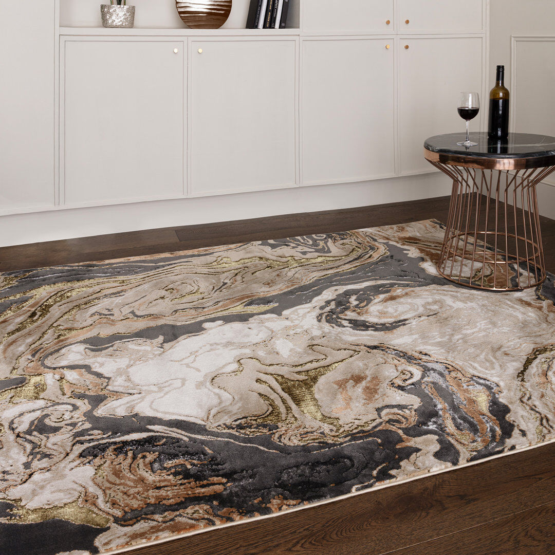 Mercury Aurora AU08 Marble Metallic Gold Area Rug Gold;Beige;Black Rectangle 160 x 230cm