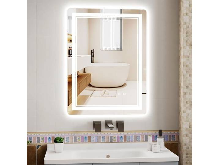 Miroir de Salle de Bain LED - 60x80cm - 3 Couleurs - Anti-Buée - Éclairage Réglable - Miroir de Lumineux - Gradateur Mémoire - IP68