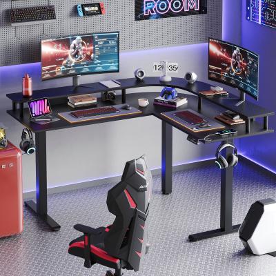 Bestier "63"" L Shaped Standing Desk Gaming Desk with Adjustable Height Ergonomic Monitor Stand Corner Desk"