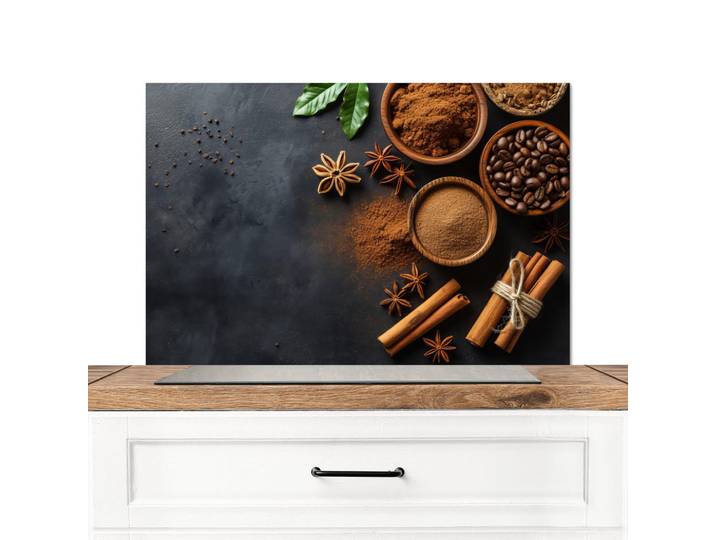 MuchoWow Spritzschutz Küche Zimt - Beton - Kaffee - Zimtstangen - Gewürze 90x60 cm, Mokka, Metall, Rechteckig, 90x0.3x60 cm, rostfrei, Küchenzubehör, Küchenhelfer, Küchenutensilien