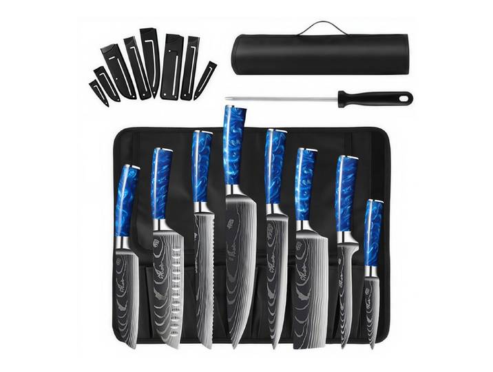 HOMELIVE Messer-Set Chef Messer Sets mit Rolltasche, Damaskus Küchenmesser Set, (Set, 9-tlg), Asiatisches Edelstahl Messerset