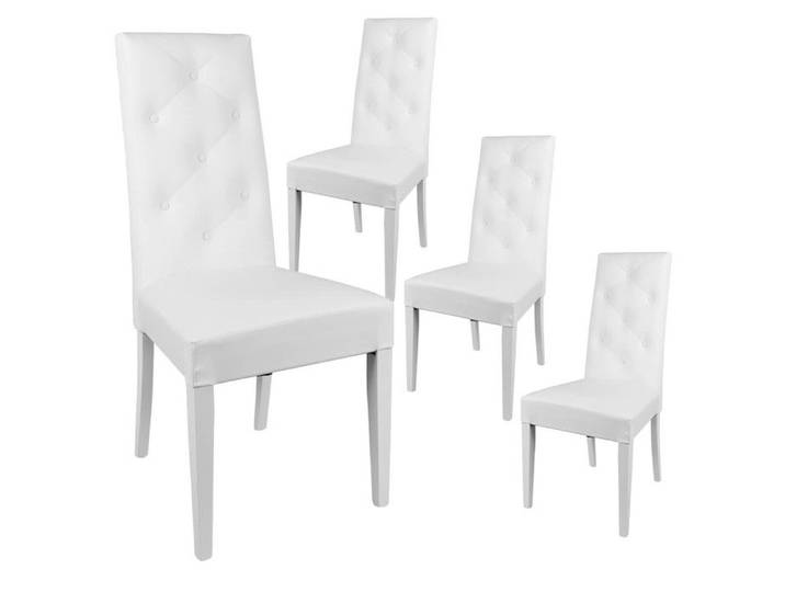 TREVI - Lot de 4 Chaises Simili Blanc et Pieds Laqués
