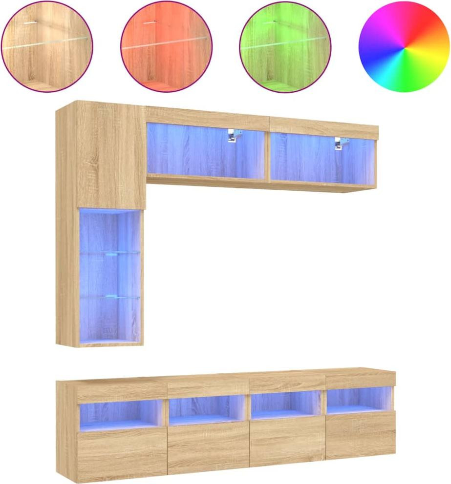 vidaXL TV-meubel met 7 delen en LED-verlichting in Sonoma-eikenhout