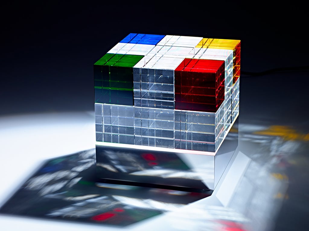 Tecnolumen Cubelight MSCL1 / MSCL2 Tischleuchte (MSCL 1 (14 klare, 1 blauer, 1 r... MSCL 1 (14 klare, 1 blauer, 1 roter, 1 gelber und 1 grüner Würfel)