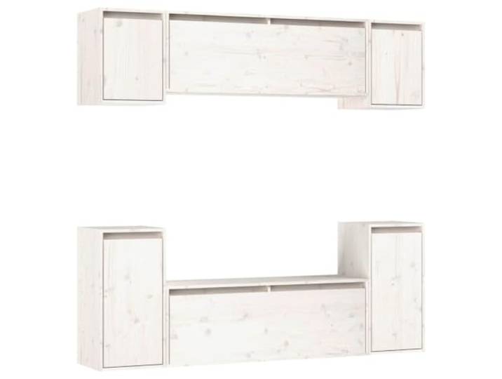 KUPTYERFG TV-Schrank 6er Set Wand-Lowboard Hängeboard Weiß Kiefer Holz Sechsteiliges Wandschrank Set aus Kiefern-Massivholz für Wohnzimmer und Flur. Platzsparende Aufhängung für Dekoration.