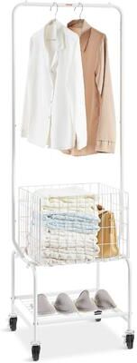 VEVOR Metal Laundry Basket Hanging Rack Adjustable Hamper Load Storage Organizer Lockable Wheels - 114-Lbs-Load