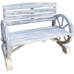 HTI-Living, Gartenbank, Gartenbank mit Wagenrädern als Armlehne Sommerset Weiss Rustikal