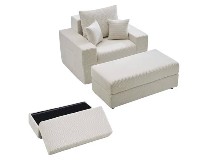 VEVOR Chaiselongue 1115 mm, Modulares Sofa für Lounge ohne Stützstreben, Übergroßer Lesesessel aus Cord mit Kissen & Armlehnen & Tiefer Sitzfläche, Loungesessel für Wohnzimmer Schlafzimmer Beige
