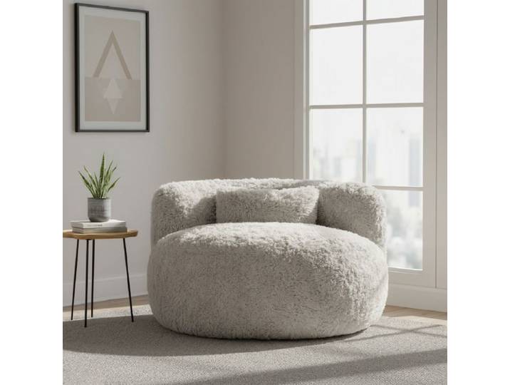 Fauteuil pouf 1 place pouf compressé Avec oreiller mousse haute densité gris clair