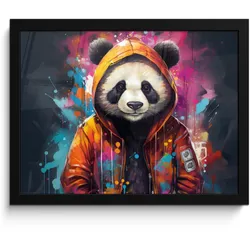 POSTER MIT RAHMEN Panda - Jacke - Graffiti - Orange 40x30 cm