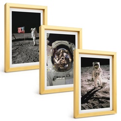 BILDER SET 3er Set - 20x30 cm Goldrahmen - NASA-Mondlandung