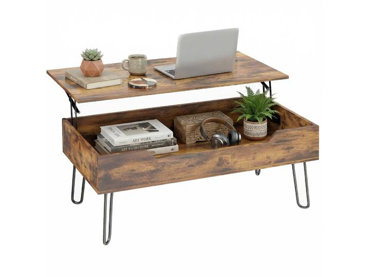 Table basse relevable Homcom avec compartiment caché 95X50X40 cm Marron rustique