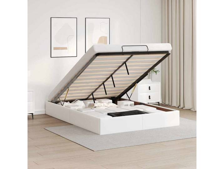 vidaXL Bettgestell vidaXL Ottoman-Bett ohne Matratze Weiß 140x190 cm Kunstleder