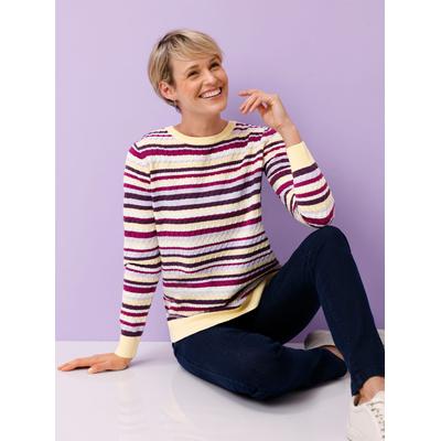 Rundhalspullover CLASSIC BASICS "Langarm-Pullover", Damen, Gr. 42, mauve, traube, geringelt, 100% Polyacryl, gemustert, mehrfarbig, Pullover Rundhalspullover