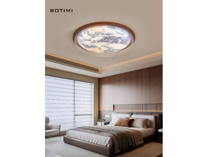 BOTIMI bois de noyer LED plafonniers pour salon la terre en forme de Surface monté chambre éclairage chambres modernes lampe