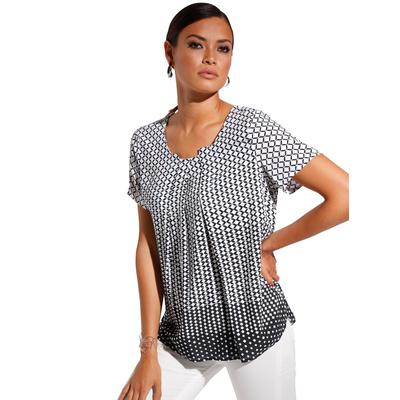 Kurzarmbluse CREATION L, Damen, Gr. 40, schwarz-weiß (schwarz, weiß), 100% Viskose, gemustert, mehrfarbig, Rundhals, Blusen