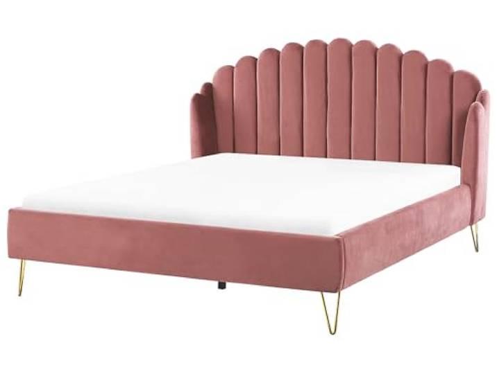 Beliani Bett mit Lattenrost Samtstoff Rosa 180x200 Polsterbett Vertikale Stoff, Glamourös, Belastbarkeit 250 kg, 180 x 200 cm, 100% Polyester