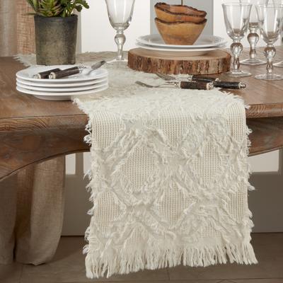 Saro Lifestyle Waffle Weave Table Runner With Fringe Design