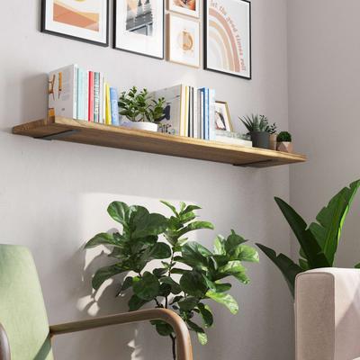 Wallniture PALM 36-48-60 inch Long, 10 inch Deep, 1 inch Thick Rustic Wooden Floating Bookshelf for Storage, Home Decor, Burnt