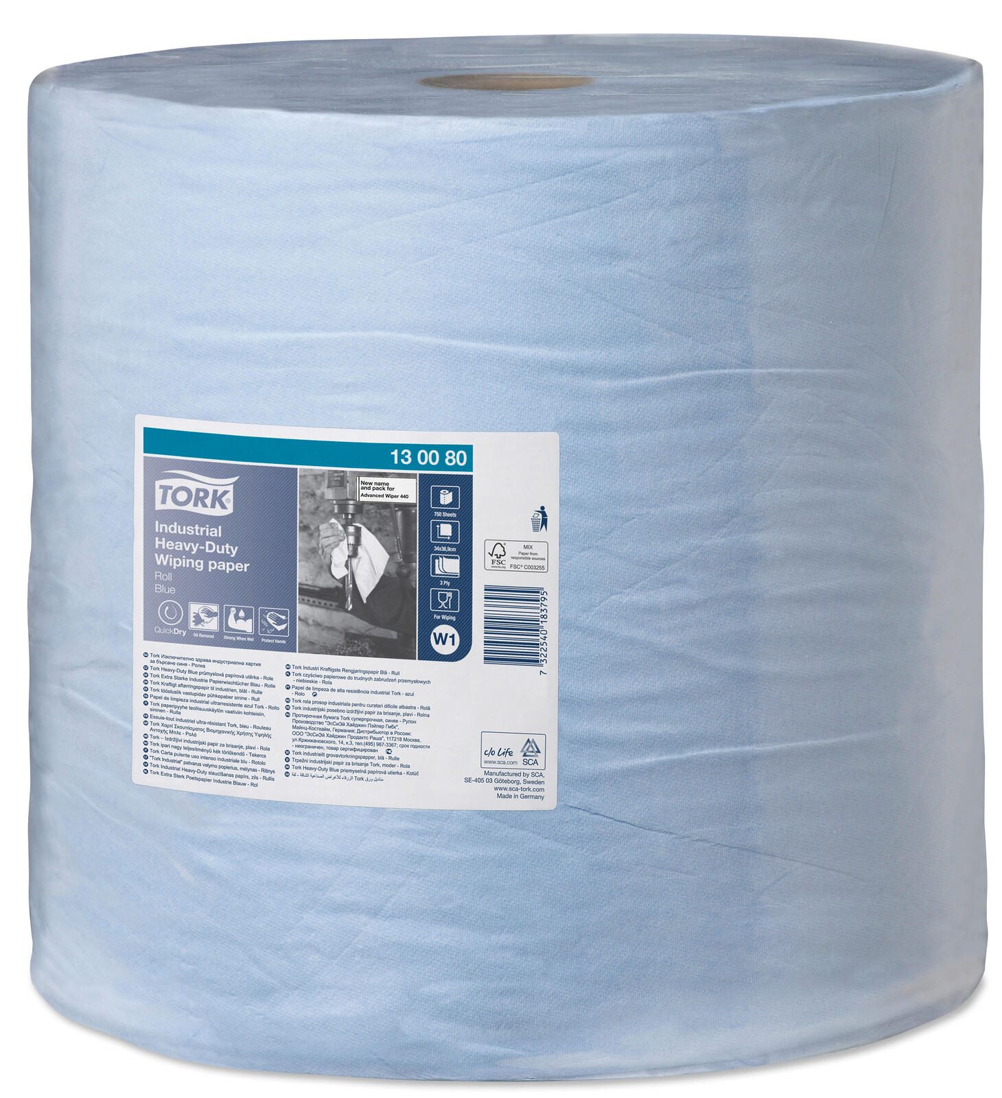 TORK Putztuchrolle 3-lagig blau 130080