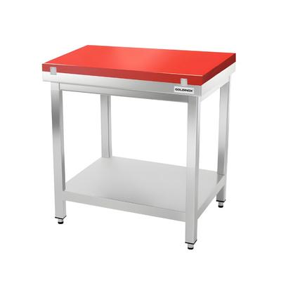 Edelstahl-Arbeitstisch 800x700 mm mit roter Schneidplatte PREMIUM - GOLDINOX