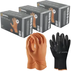 Vasalat, Schutzhandschuhe, Einweghandschuhe Nitril Grip EN 374-1 orange Gr.M 150 Stück (8, M)