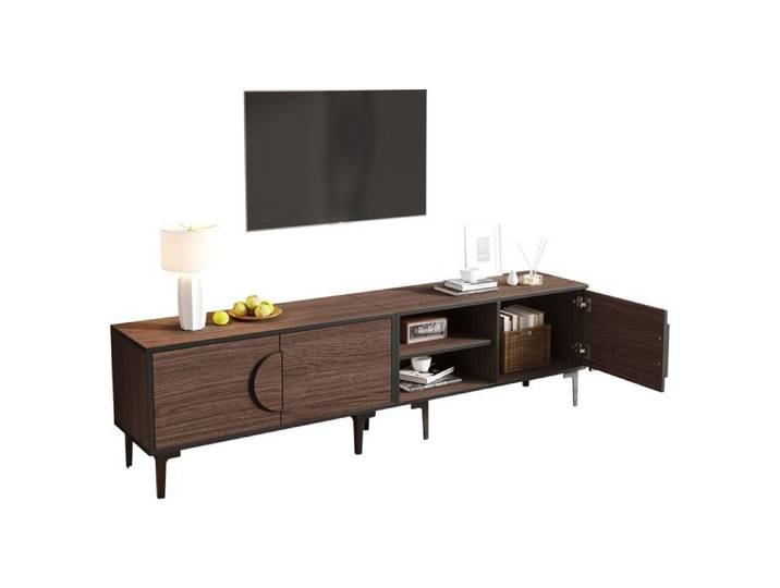 Meuble TV - SOGEU - 180x40x50 - 3 portes - Noyer foncé - Compatible TV 80 pouces