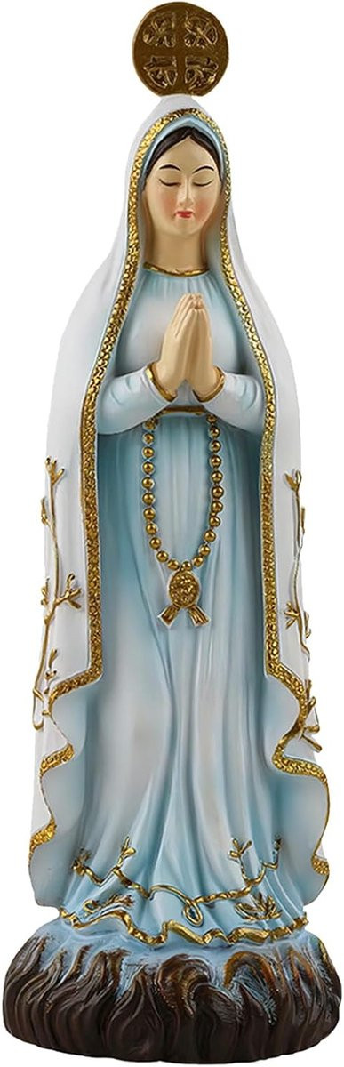 Moeder Maria Beeld - Wit Harsen Figuur voor Binnenhuisdecoratie - Hoogte: 13 cm