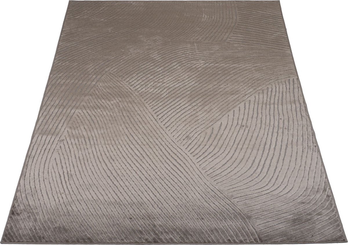 Highlands Brown Vloerkleed - Luxe Viscose Design Vloerkleed met Grafisch Golfpatroon - 160 x 230 cm