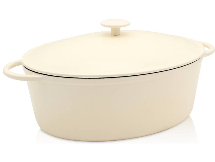 Bräter KRÜGER Eisenguss Gansbräter mit Deckel SAVANNA, 34 x 27 x 12,5 cm , beige (creme), B:27cm H:12,5cm L:34cm, Töpfe, Bräter, für Induktions-Kochfelder geeignet